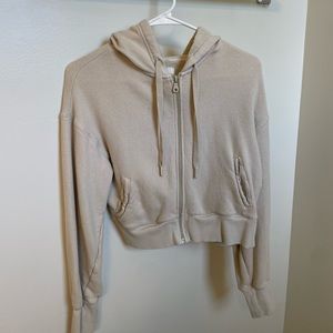 size extra small beige Aerie cropped zip up sweatshirt